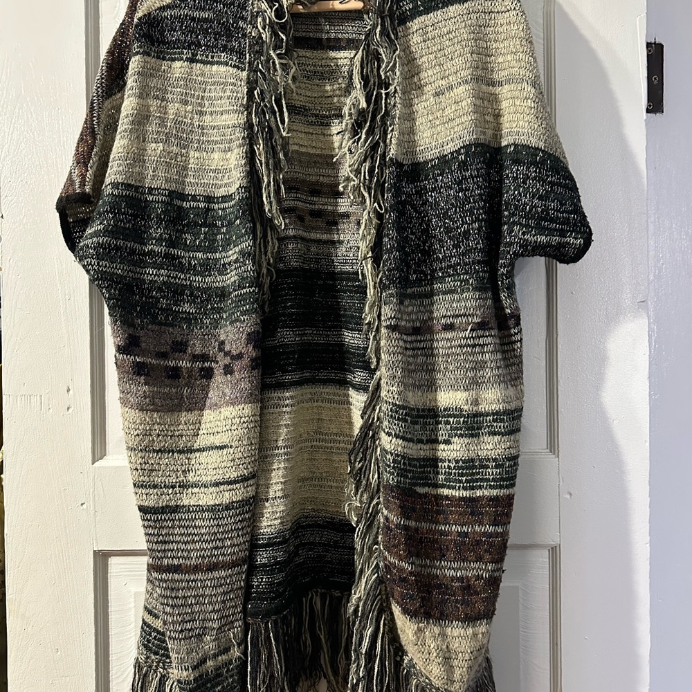 Striped Fringe Knit Cardigan